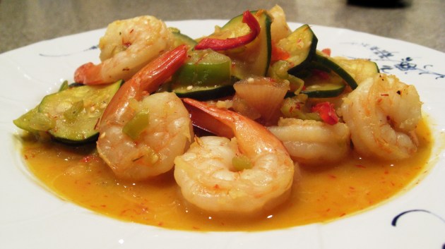 Tomatillo Saffron Shrimp